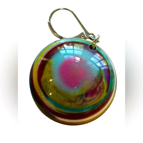 Vintage Colorful Resin Swirl Earrings. Lever backs. EUC - Picture 4 of 8